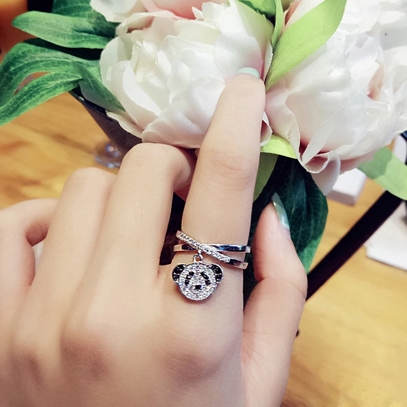 Модный тренд регулируемое серебряное кольцо с кулоном маленького медведя