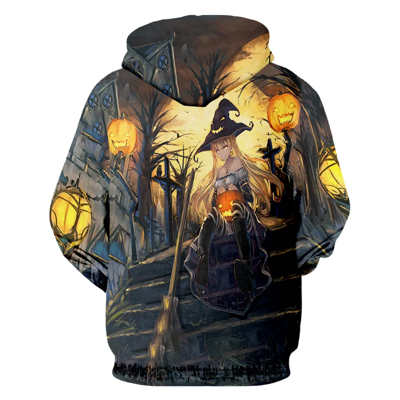 UJWI Halloween 3D Printed Doll Anime Flame Pumpkin New Man Hoodies Personality Loose Men's Pullover | Мужская одежда