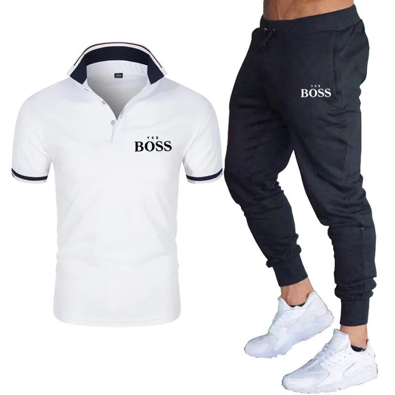 

2021 Men's Yes Boss POLO Shirt Fashion Short Sleeve Shorts Set Two-Piece Casual Sportswear Men's High Quality Breathable POLO s