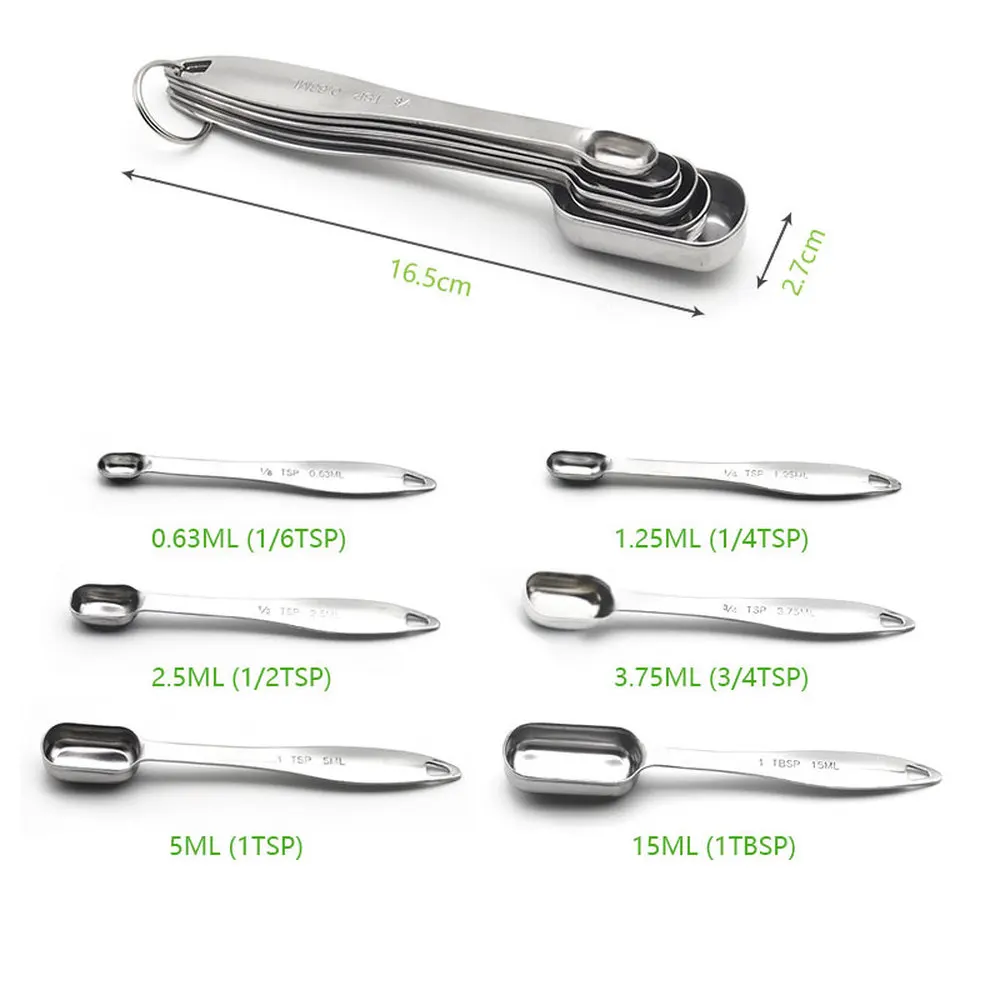 6 шт./компл. металлические мерные ложки из нержавеющей стали для сухих и жидких