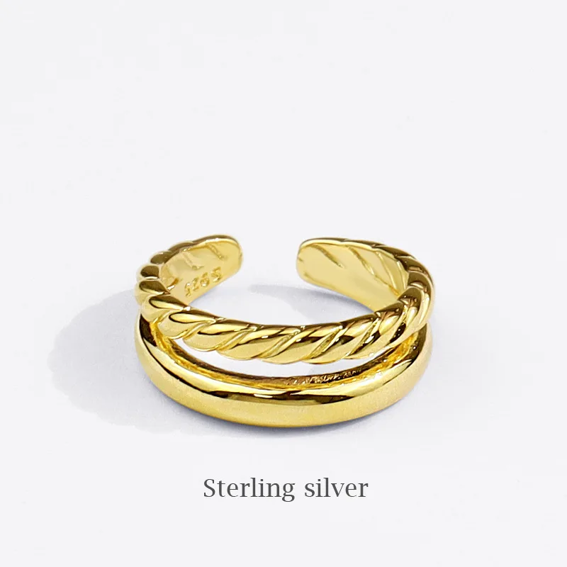 

2021New Fashion Japan And Rings South Korea Cold Wind Simple Double Layer Personality Twisted Metal Opening Adjustable Gift