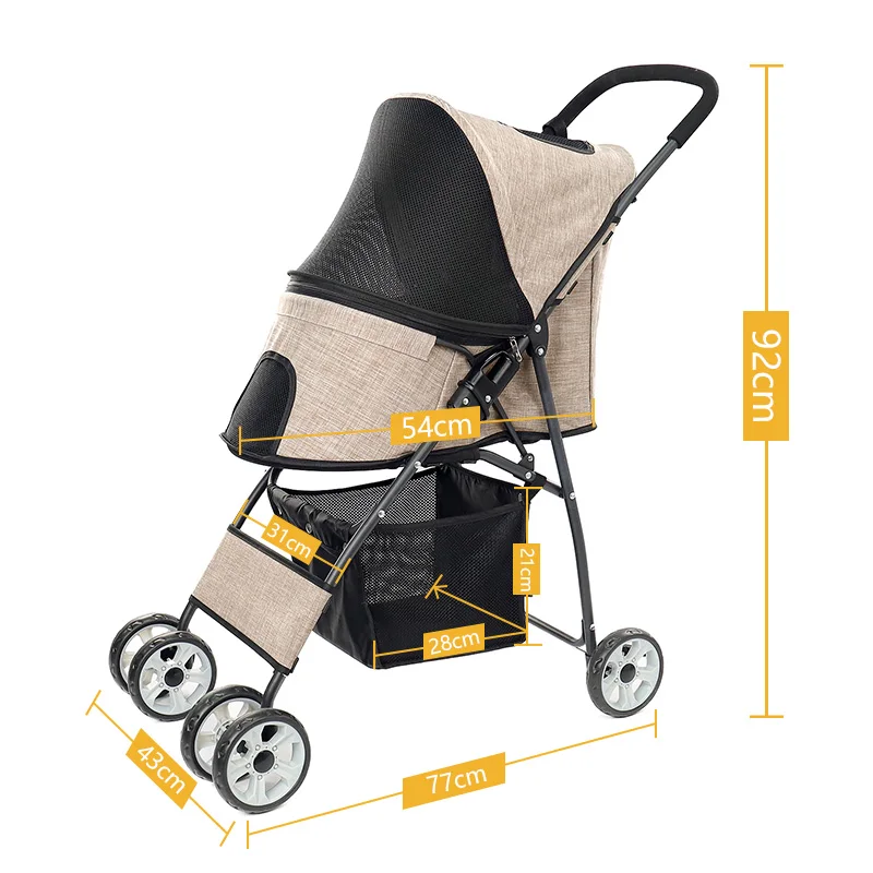 

Foldable Pet Stroller Portable Dog Cat Trolley with Large Mesh Window Breathable Pet Carrier Aluminum Frame 12.5kg Bearing