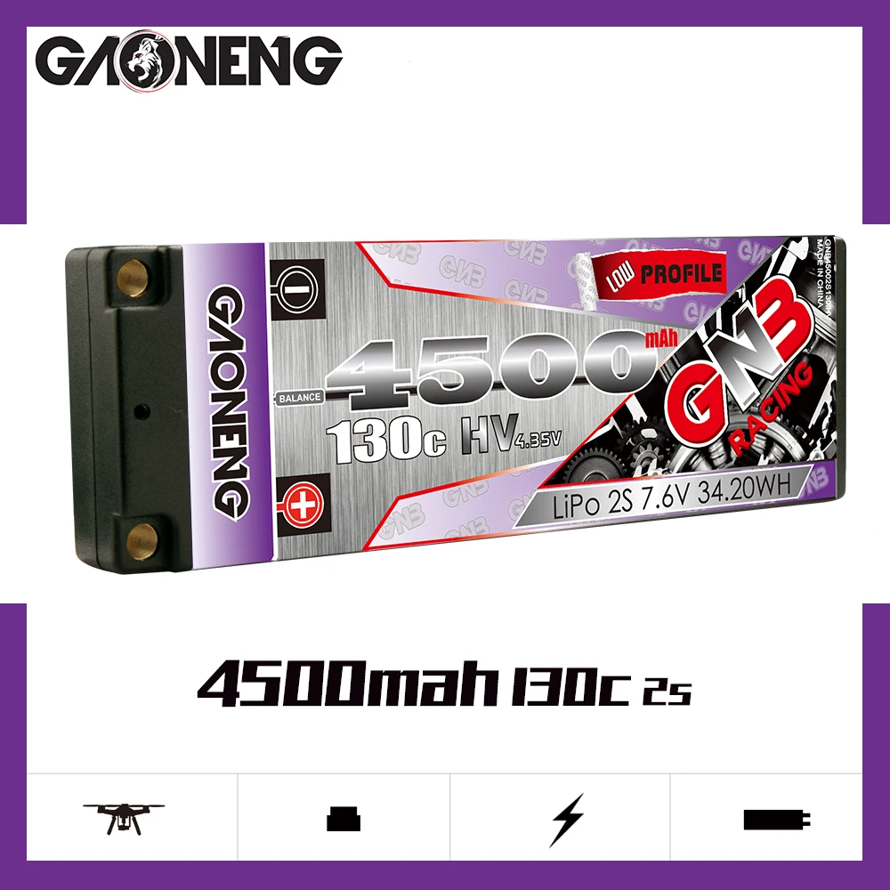 Gaoneng GNB 2S HV 7.6V 4500mAh 130C Hardcase Lipo 5mm EC5