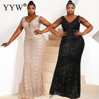 geometric sequins beading long formal prom party gown sleeve design deep v neck ankle length wedding cocktail dresses plus size