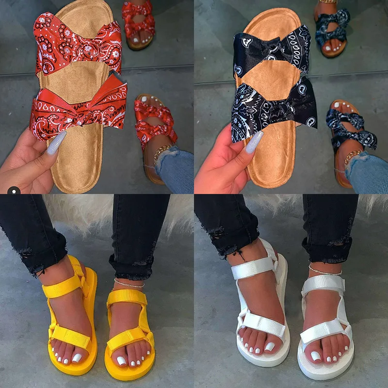 

2021 New Solid Color Beach Flip-flops Women's Summer Fashion Casual High-heeled Wedge-heeled Platform Flops Ladies Sandals Flat