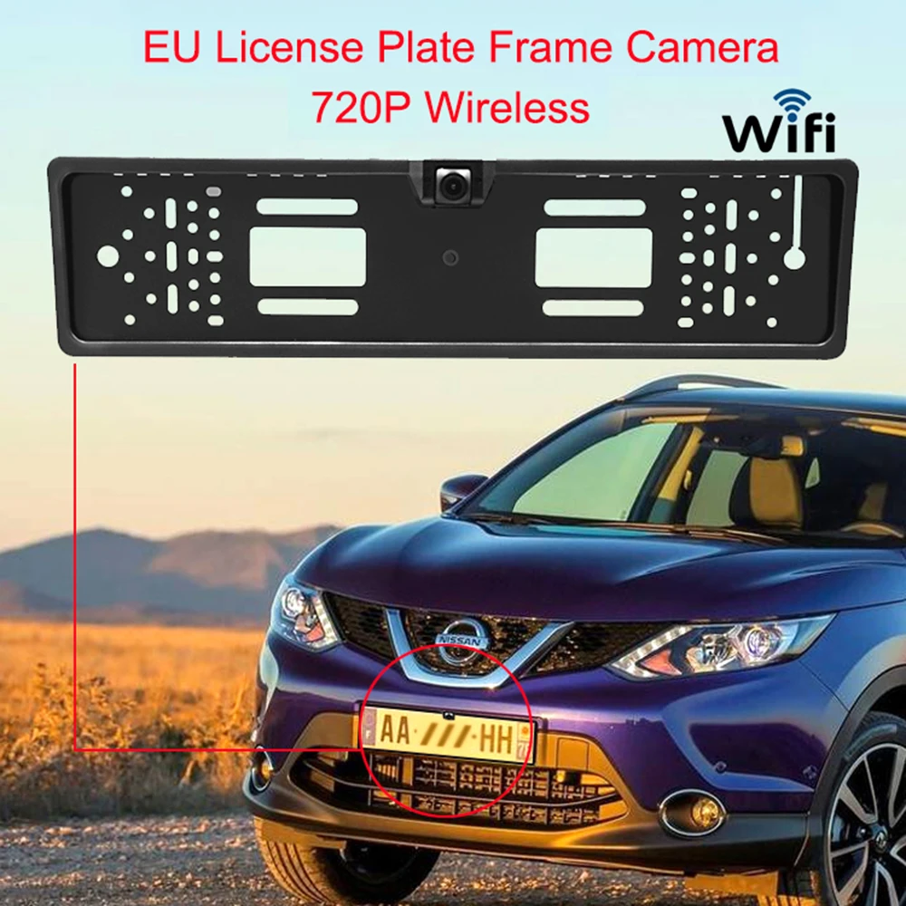 

ЕС WIFI рамка номерного знака камера 720P беспроводная камера заднего вида с ночным VisionIP66 Водонепроницаемая резервная камера