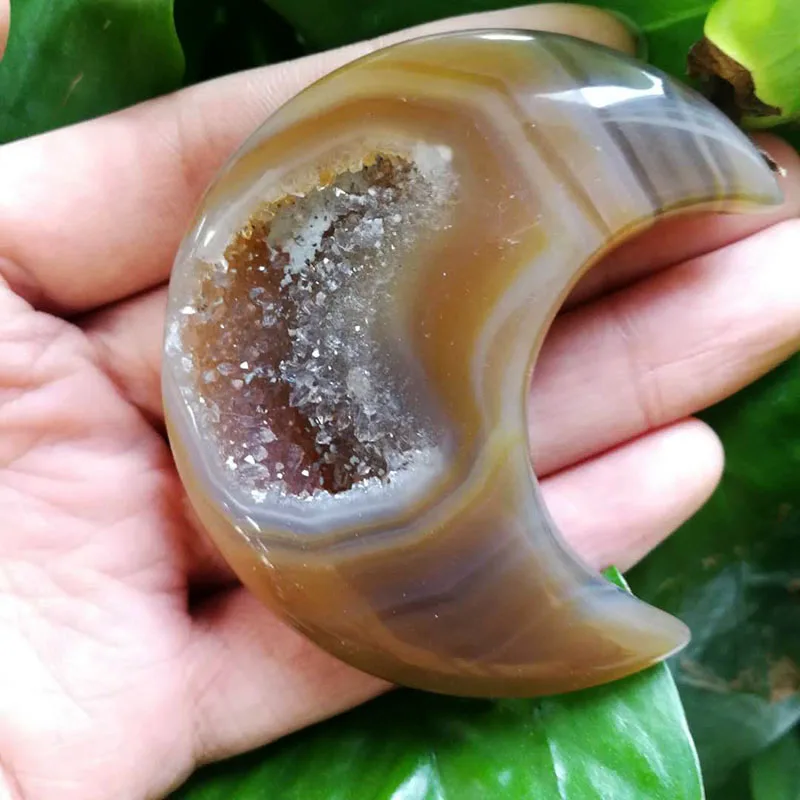 Натуральный драгоценный камень агат геод кристалл Луна минеральный образец