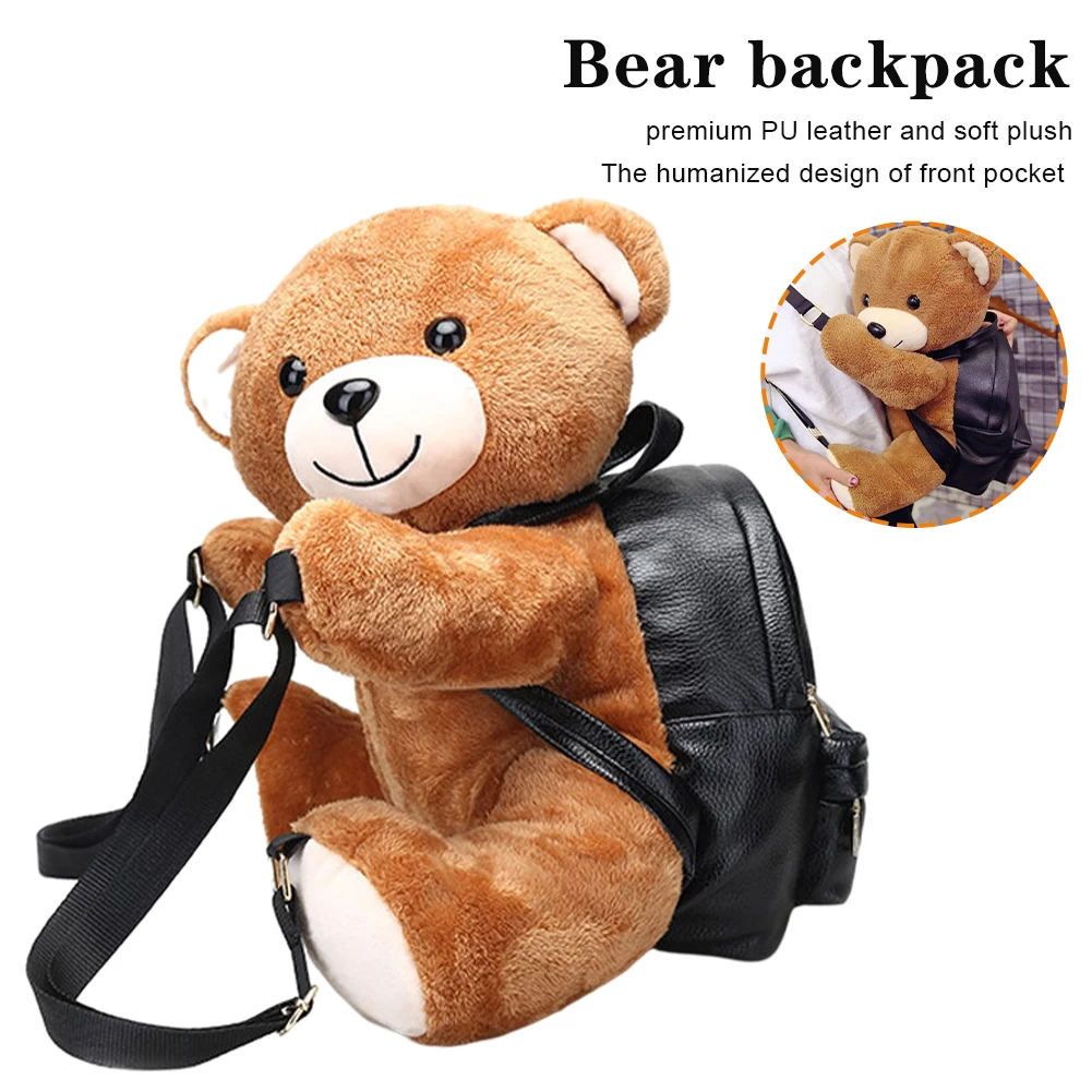 

Bear Backpack Cartoon Cute Plush Pack Schoolbag with PU Adjustable Straps Zippered Pocket Xmas Birthday Gifts Toys for Kids