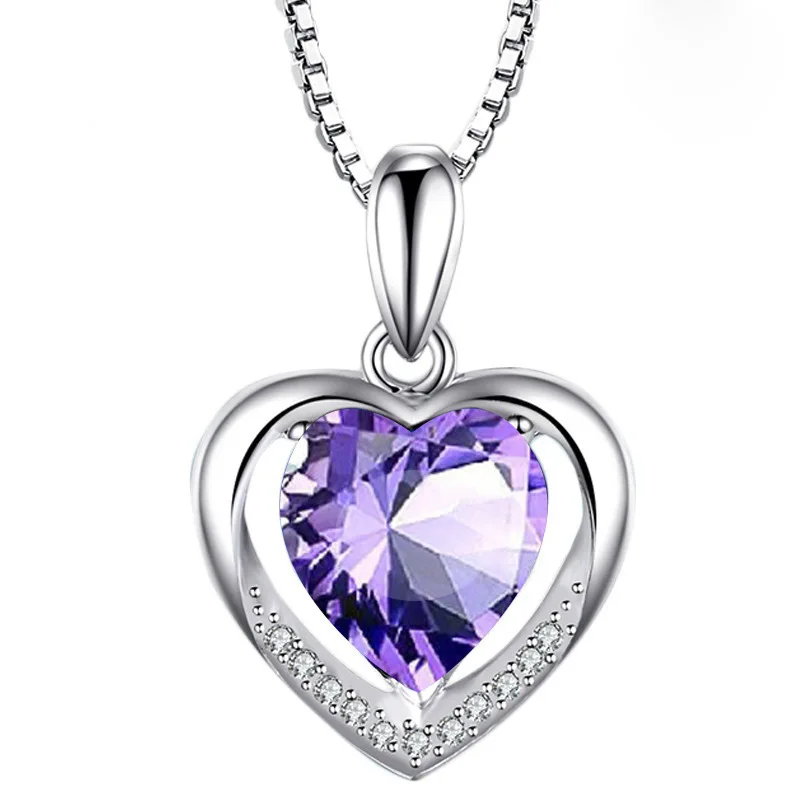 Bague Ringen Temperament 5 colors optional Heart shaped Gemstone Pendant for Women Cordiform Silver 925 Jewelry Engagement GIFT - Цвет камня: purple