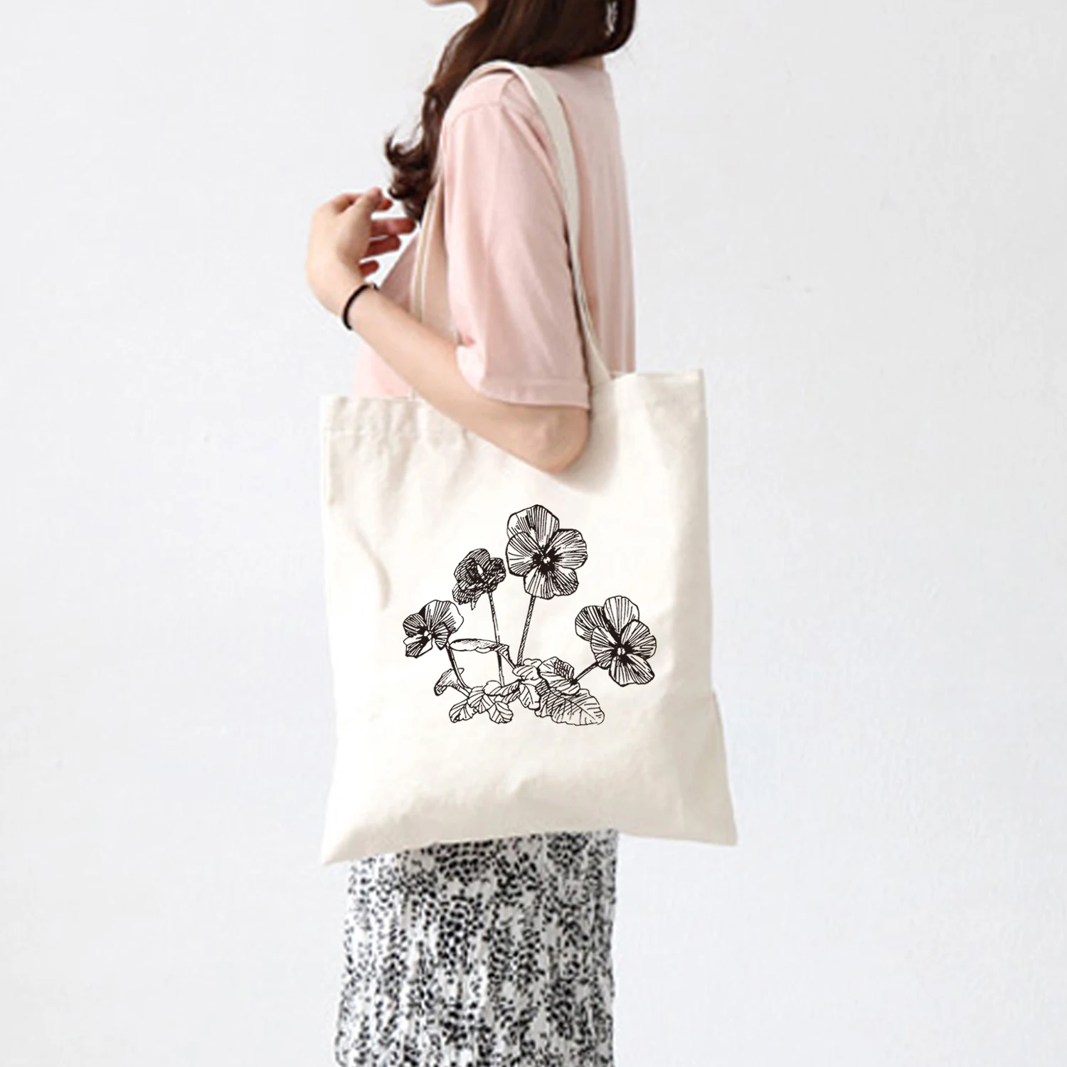 Женская Холщовая Сумка с цветочным принтом вместительная сумочка-тоут в стиле