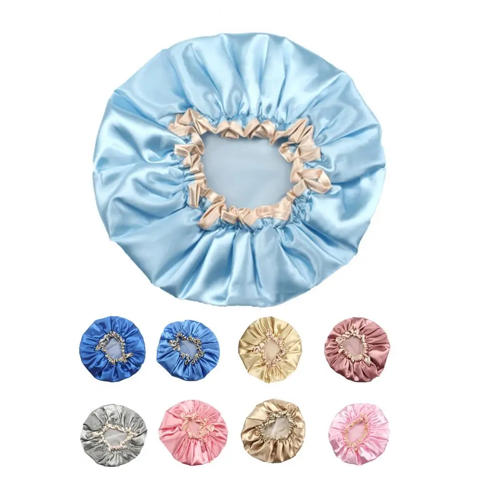 

Shower Cap Waterproof Reusable Double Layers Elastic Shower Hat for Bathroom