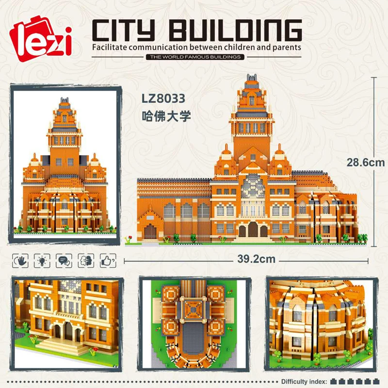 

Lezi 8033 World Architecture Harvard University School 3D Model DIY Mini Diamond Blocks Bricks Building Toy for Children no Box