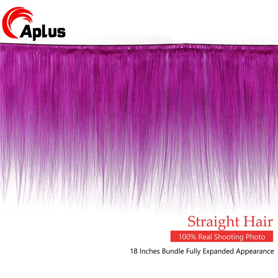 Aplus пучки человеческих волос Ombre с закрытием фиолетовые прямые бразильские