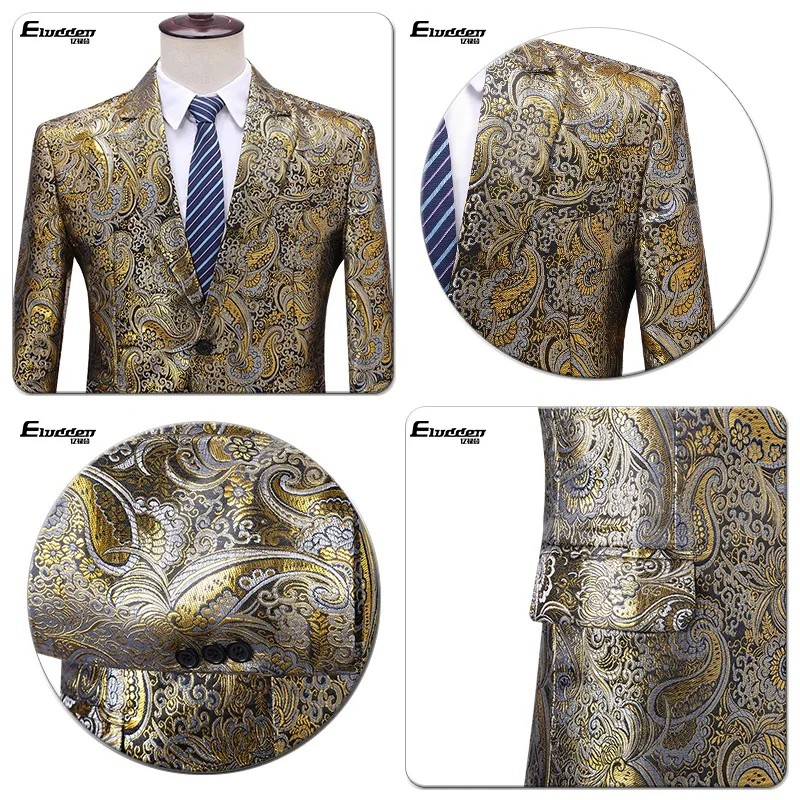 

2021 Men's Jacquard Bronzing Suit Host's Dress Performance Stage Singer Golden Suit