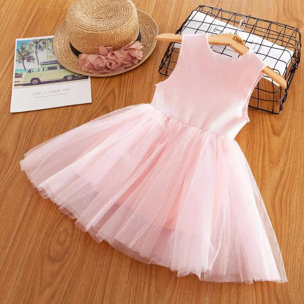 Летнее платье для девочек Новинка 2019 года сетчатые платья без рукавов с рисунком