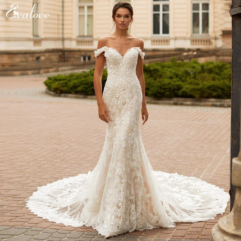EVALOVE романтическое свадебное платье с милой горловиной пуговицами и юбкой-годе