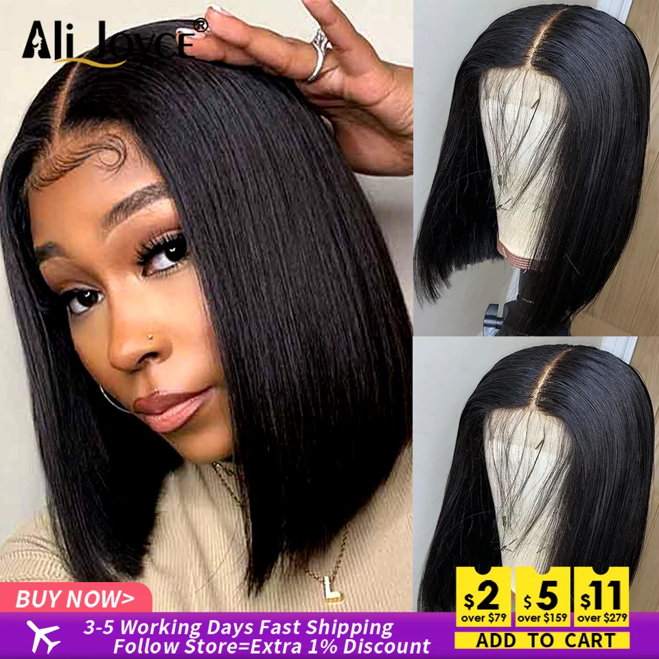 

Straight Bob 13x4 Lace Front Wigs Pre Plucked Bleached Knots Wigs 180 density Brazilian Human Hair Wig For Black Women Remy Hair