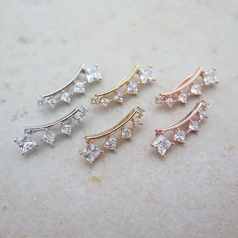 

Cute Female White Crystal Stone Earrings Rose Gold Silver Color Stud Earrings For Women Small Square Zircon Wedding Earrings