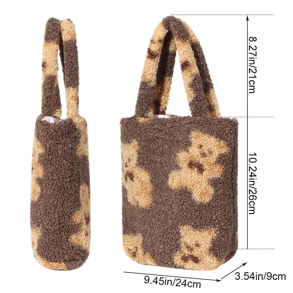 

Fashion Ladies Leopard Cow Fluffy Plush Shoulder Bags Autumn Winter Vintage Lattice Handbags Large Capacity Bags
