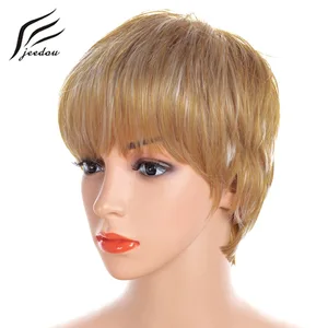 Jeedou Synthetic Short Hair Wigs Light Brown Mix Color Fresh and Cool Girl Women's Wig Office Dress Up