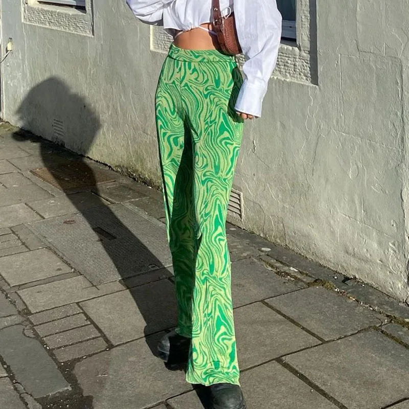

traf women's clothing 2021 European and American street hot girls Feng Shui ripple leaf print micro-flap pants female summer y2k