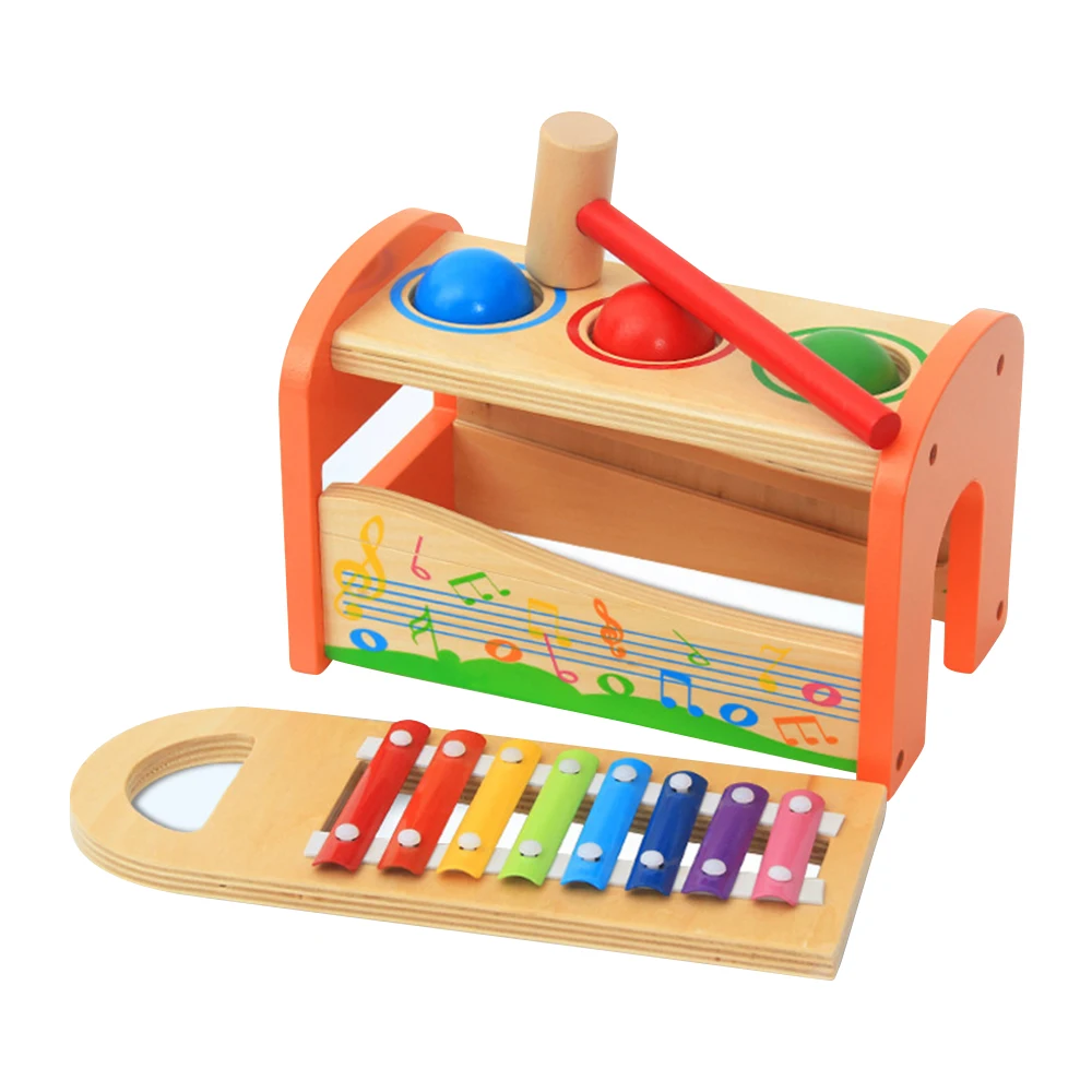 

Kid Xylophone Early Music Wooden Pound Whac-A-Mole Toy Color Enlightenment Motor Skill Development 2 In 1 Montessori Musical Toy