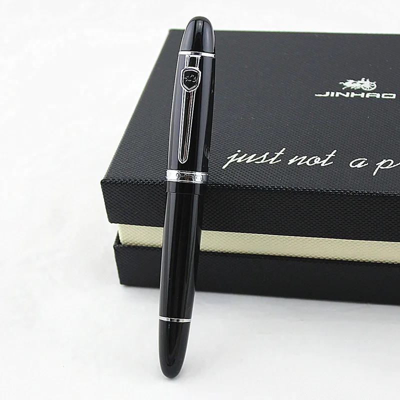 Шариковая ручка Jinhao 159 черная яркая с серебристой широкой ручкой роскошные