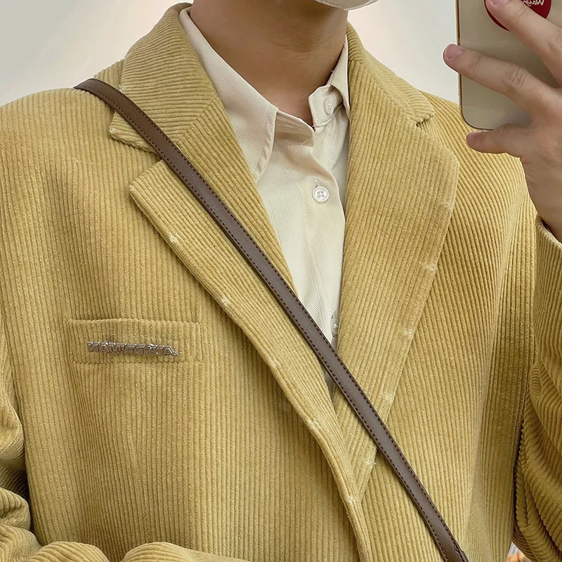 

Мужской вельветовый Блейзер на одной пуговице, с длинным рукавом