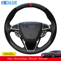customize diy genuine leather car steering wheel cover for ford mondeo fusion 2013 2019 edge 2015 2019 car interior