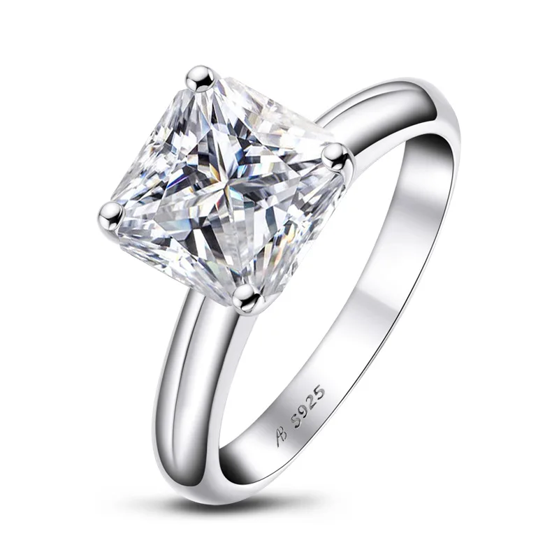 

UMQ 925 Silver Excellent Cut 3 ct D Color 9*9mm Pass Diamond Test Sparkling Square Ring Classic 4 Claw Princess Rings