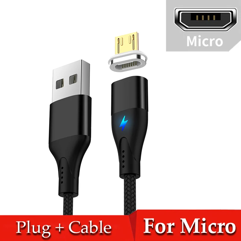 Black For Micro Магнитный кабель USB type-C для huawei p30 pro samsung a50 a70 3A mi cro usb шнур для быстрой зарядки и передачи данных для Red mi note 8 mi 9 9t - Цвет: Black For Micro