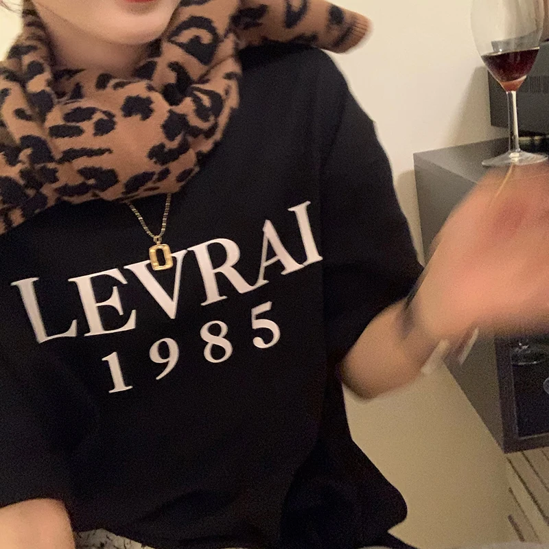 

Ppshd Spring/Summer Korean Retro Easy Matching Letter Print Short-Sleeve T-shirt Women Loose Casual Ins Inner Tee Women