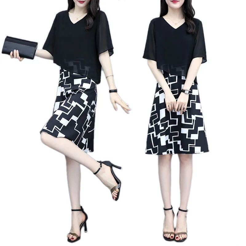 Новое повседневное шифоновое женское платье большого размера плюс с круглым