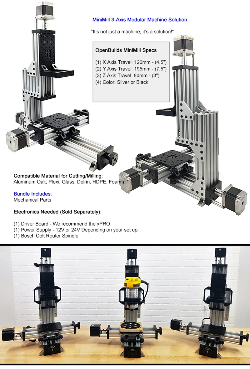 Открытый MiniMill механический комплект, 3 оси Настольный CNC мини-мельница, Мини CNC мельница Комплект