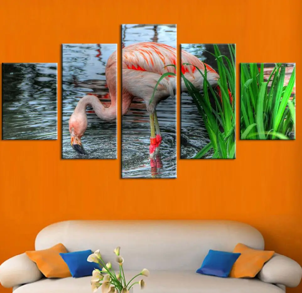 

Wall Art HD Prints Home Decor 5 Pieces Living Room Canvas Flamingos Painting Animal Modular Landscape Pictures Artwork Poster