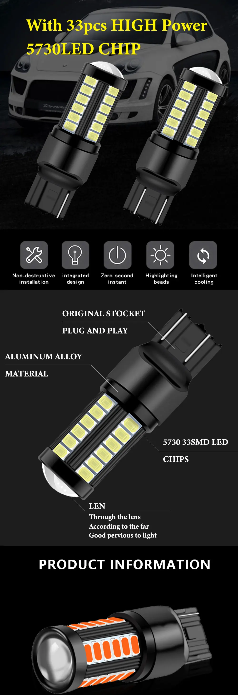 1 шт. CANBUS 12-24V T20 7440 7443 светодиодный W21W W21/5 Вт 5730 33SMD горки белый красный светодиодный лампы для стоп-сигнал поворот сигнальных огней