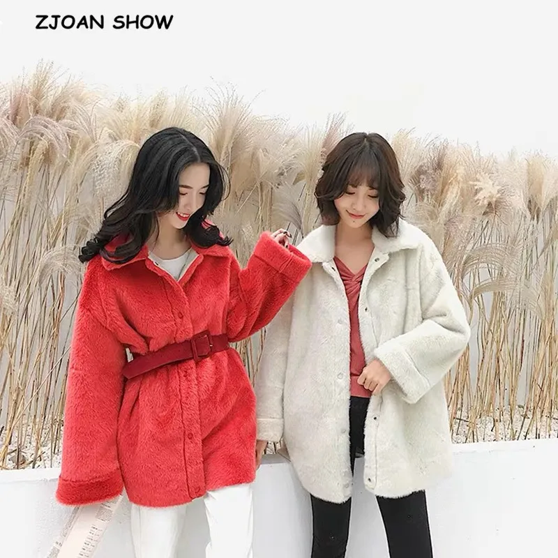 Женская Шуба Из искусственной овечьей шерсти свободная утепленная с лацканами