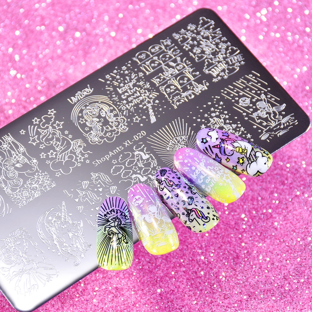 Штамповочные пластины в стиле единорога для ногтей милый узор виде облаков