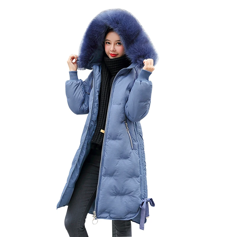 Winter Parkas 2019 new elegant embroidery letter hooded thick long women's fur collar jacket winter snow degree jackets coat