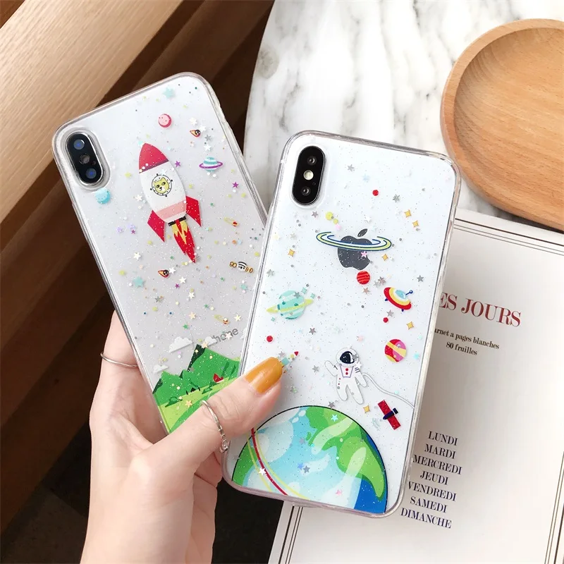 Космическая планета Звезды Луна космический корабль мягкий матовый силиконовый