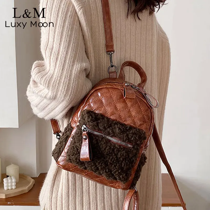 Корейские женские рюкзаки из искусственной кожи и шерсти небольшой лоскутный