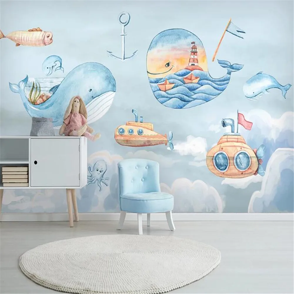 Milofi пользовательские фотообои Фреска Скандинавское креативное небо белое облако Кит фон стена детская комната фон Стена
