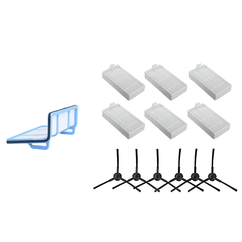 

6X Side Brush 6X HEPA Filter Kit For CHUWI Ilife V5S V5 X5 Ilife V3S V3S Pro V3L V5S Pro V50 Robot & 1X Primary Dust Hepa Filter