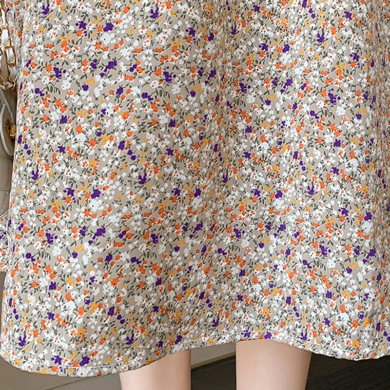 

New One-Piece Korean Women'S Dress 2021 Spring Elegant Sweet Stitching Fake Two-Piece Long-Sleeved Floral Robe Vestido De Mulher