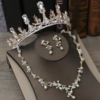 korean gold earrings necklaces tiara jewelry set bridal accessories wedding jewelry set