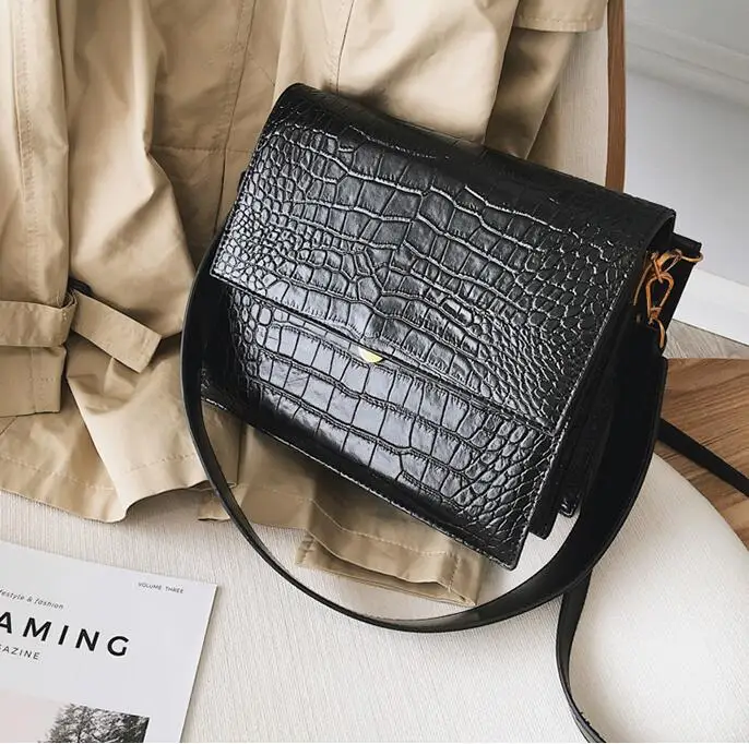 Black crocodile Модные Крокодил цепи Для женщин дизайнерские Сумки высокое качество из искусственной кожи Для женщин сумки дамы высокое качество кисточки из натуральной кожи сумки через плечо для женщин - Цвет: Black crocodile