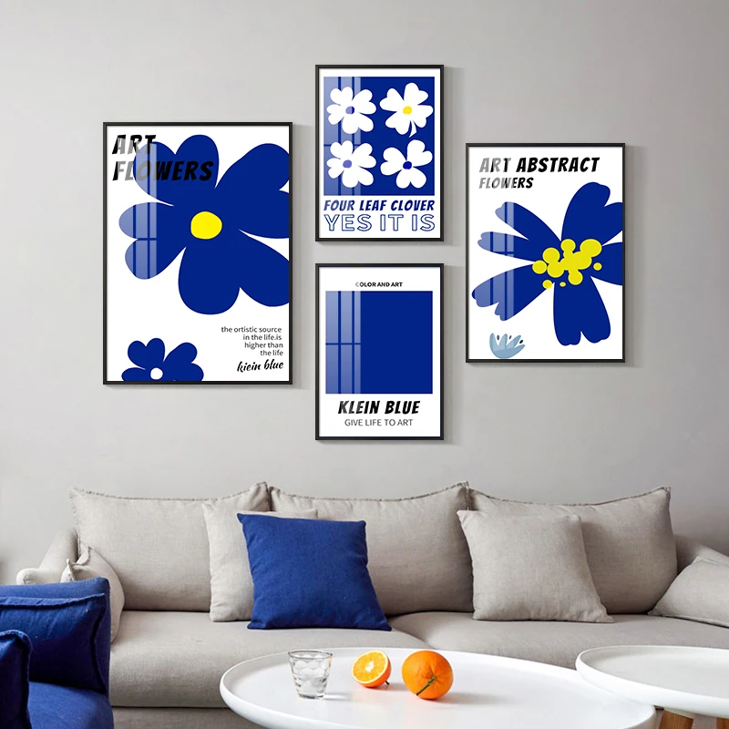 

Nordic Modern And Simple Style Abstract Painting Klein Blue Flowers Wall Art Canvas Posters and Prints Wall Decor Pictures