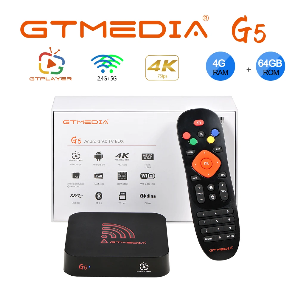 Смарт ТВ бокс GTMEDIA G5 на Android Amlogic S905X2 4 Гб ОЗУ + 64 ПЗУ поддержка системы Xtream GT UI APP GTPLAYER