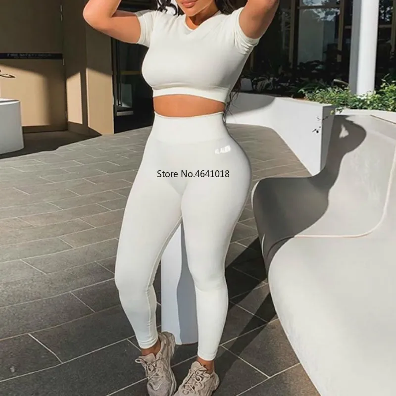 Женский спортивный костюм для фитнеса с буквенным принтом 2020 Модный комплект из 2