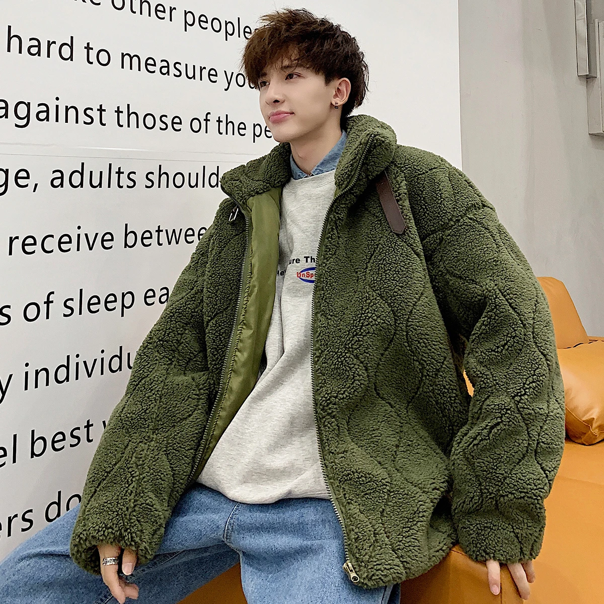 2019 зимний мужской шерстяной плащ свободные зеленые куртки утолщенная одежда с